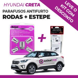 Creta Branco junto com o Antifurto para Rodas SU + Trava para Estepe Interno Hyundai Creta Smartfix